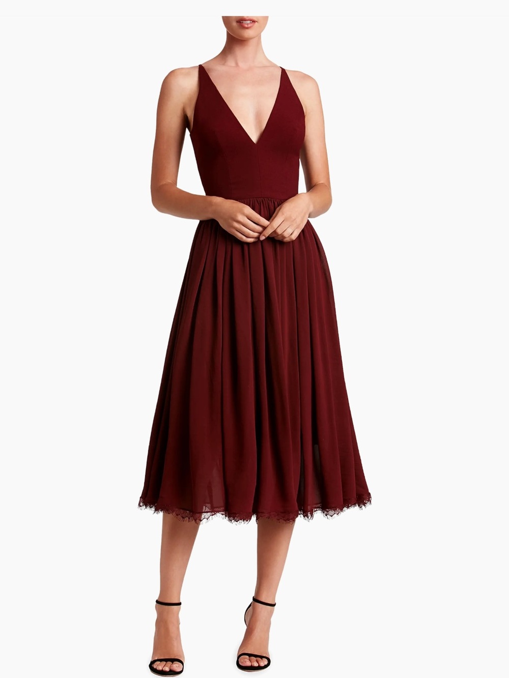 Dress the Population Sleeveless Alicia Chiffon V-Neck Fit & Flare Midi Dress